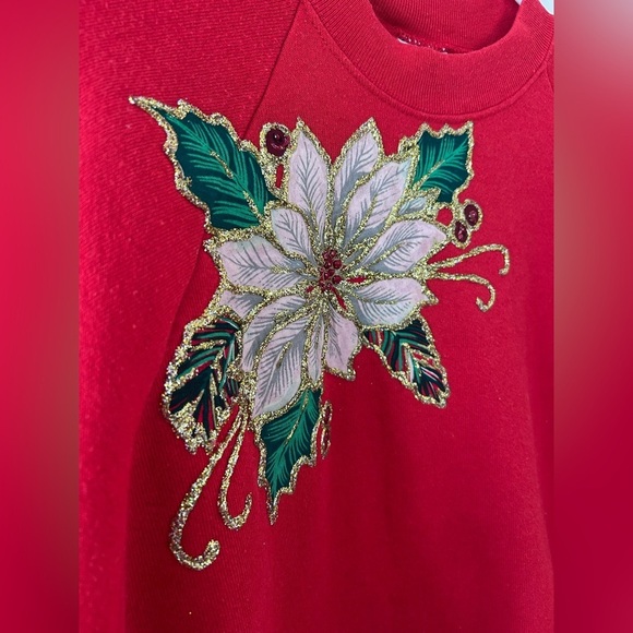VINTAGE Fruit of the Loom Crewneck Sweatshirt Sparkle puff paint Floral Design - Picture 6 of 7